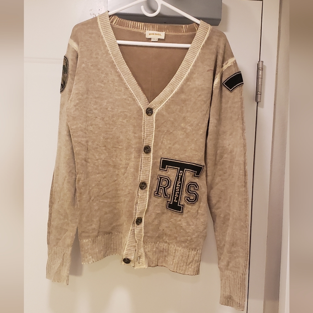 Diesel Cardigan Wool Nylon Distressed Thin Original Design Patches sz Large